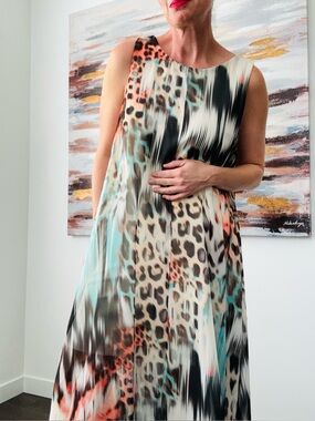 BEBE Animal Print High-Low Chiffon Overlay Maxi Dress - Size XL